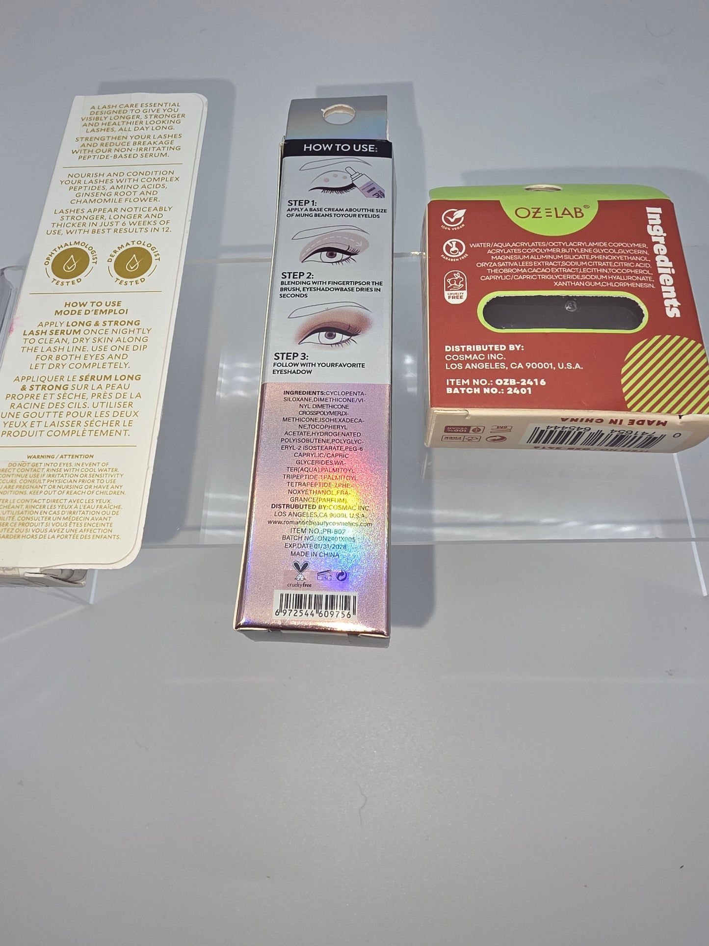 Velour Long & Strong Lash Serum + Romantic Beauty Collagen Eyeshadow Primer + OZéLab Hold N’ Bold Brow Styling Wax (Bundle of 3)