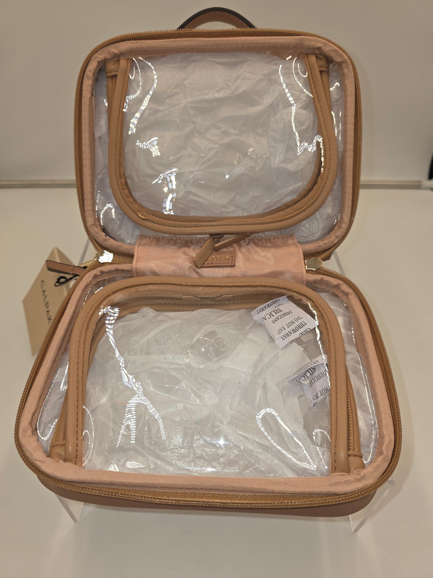 CALPAK Small Clear Cosmetics Case, Caramel