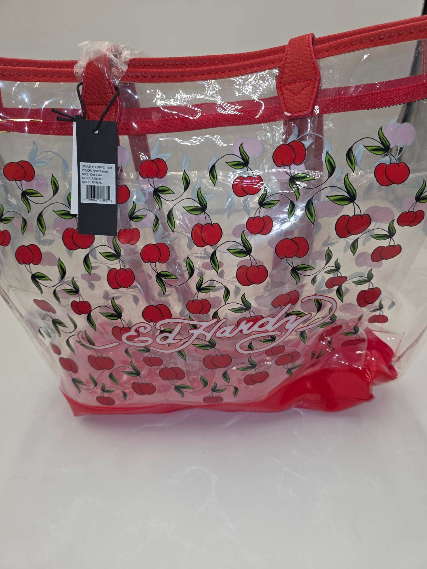 Ed Hardy Clear PVC Tote Bag / Red Cherry Print