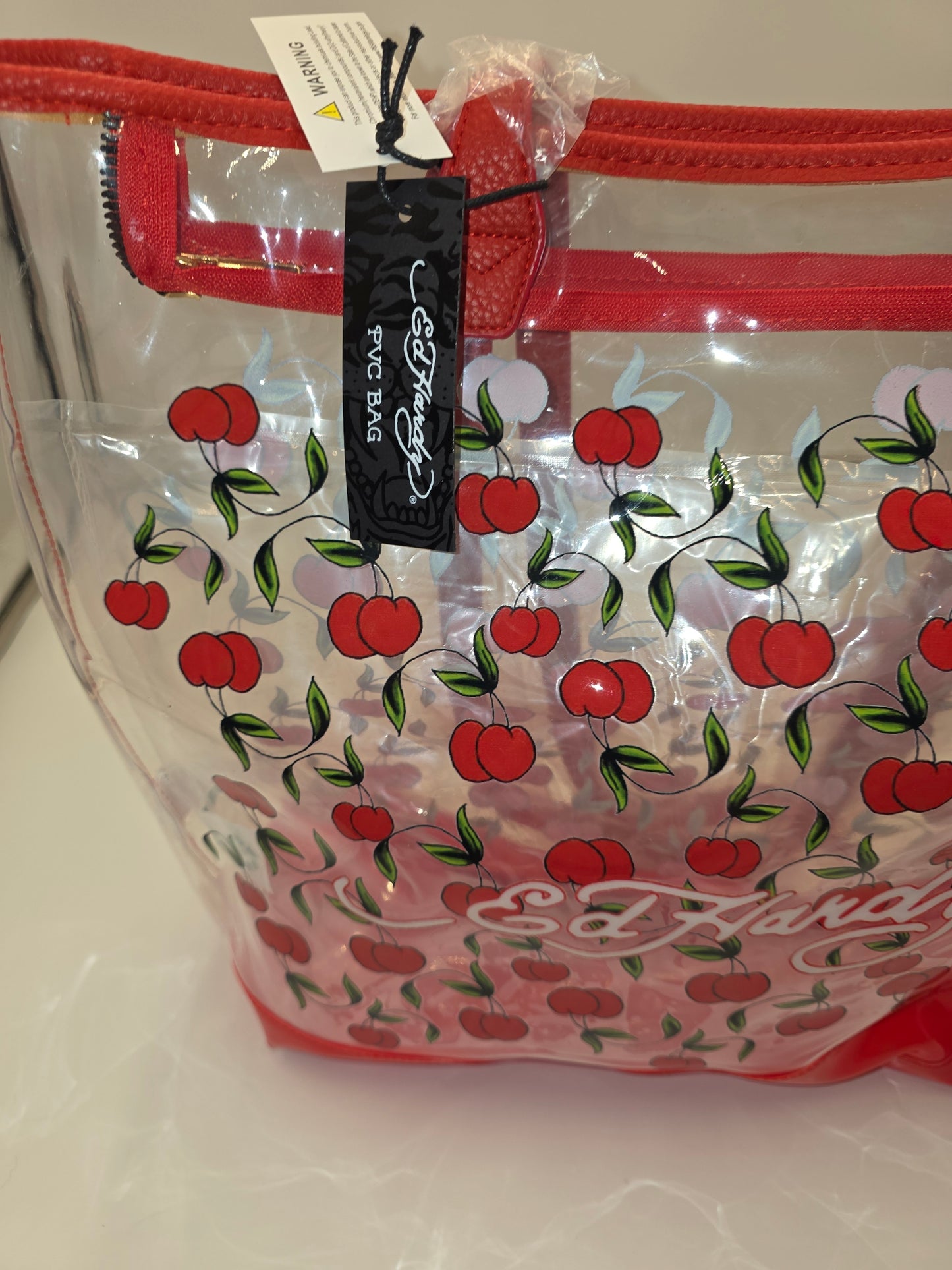 Ed Hardy Clear PVC Tote Bag / Red Cherry Print