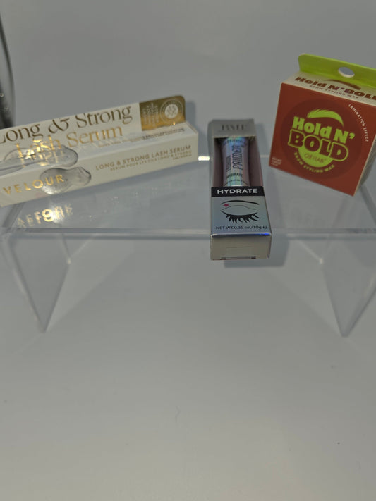 Velour Long & Strong Lash Serum + Romantic Beauty Collagen Eyeshadow Primer + OZéLab Hold N’ Bold Brow Styling Wax (Bundle of 3)