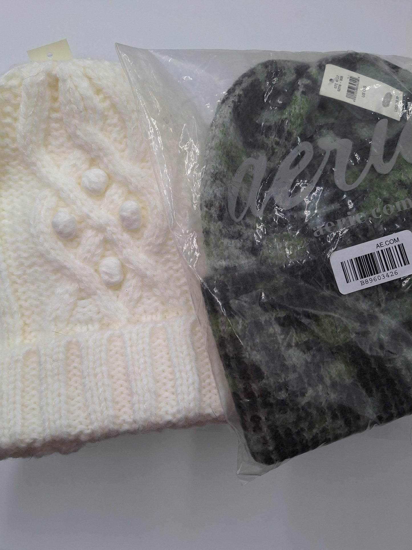 Arie Knit Beanie Hats - Set of Two; One Cream in Color; One in Camo Print